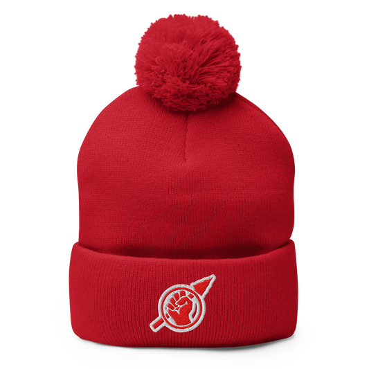 Fist and Spear Pom Beanie in Blood